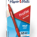 Paper Mate Profile Retractable Ballpoint Pens, Bold Point (1.4mm), Assorted Colors, 12 Count - Back to School, Office, Teacher Supplies