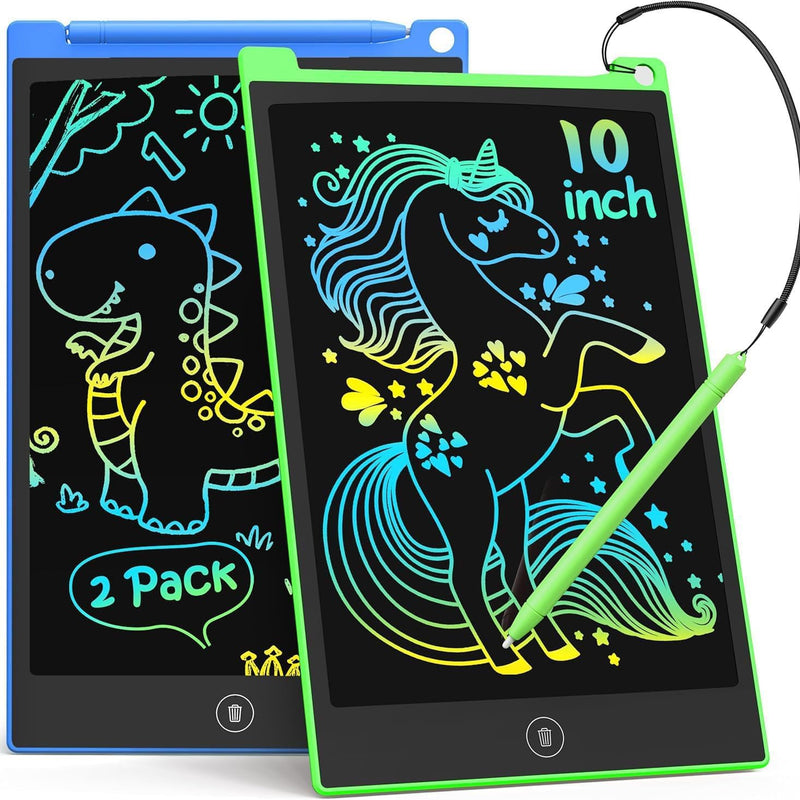TECJOE 10 Inch 2 Pack LCD Writing Tablet, Colorful Doodle Board Drawing Tablet for Kids, No Mess Toddler Travel Learning Toys, Christmas Birthday Gifts for 3 4 5 6 7 8 Year Old Boys Girls Preschooler