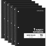 ONAVIA 1 Subject Spiral Notebook Wide Ruled 5 Pack, 140 Pages, Assorted | 70 Sheets, 7.5 x 10.5 in, 3-Hole Punched, School Notebook, Wide Ruled Paper, Study, Students
