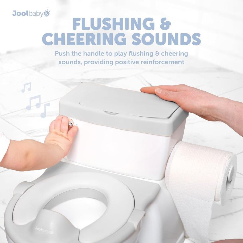Jool Baby Real Feel 2-in-1 Potty with Wipes Storage, Flushing Sounds & Disposable Liners - Realistic Toilet - Easy to Clean & Assemble (Gray)