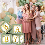 Sage Green RUBFAC Baby Shower Decorations Set 4pcs with Letters and Balloon Boxes