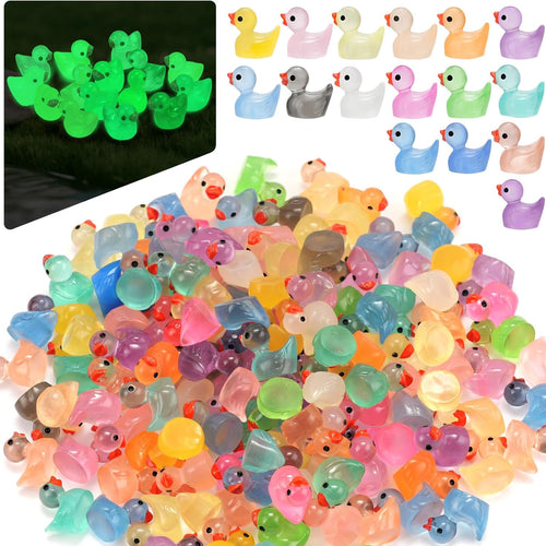 240Pcs Mini Resin Ducks, Tiny Duck Figurines Bulk, Mini Ducks for Miniature Characters Fairy Micro Landscape Aquarium Dollhouse and DIY Decorative Accessories(Luminous Tiny Duck 16 Color-multicolored)