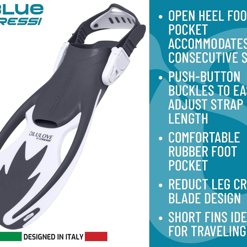Cressi Rocks Fins, Kids Open Heel Short Fins with Adjustable Straps for Snorkeling and Swimming - Cressi: Quality Since 1946