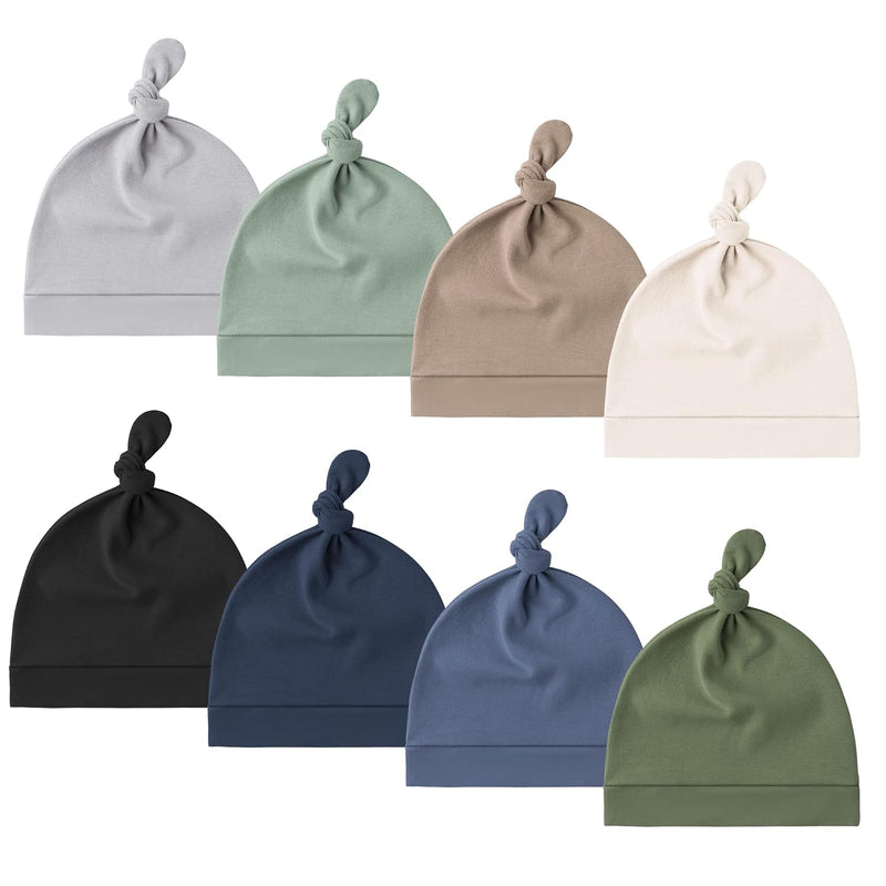 Konssy 8 Pack Baby Newborn Hats, Beanie Hat for Infant Girl Boy 0-6 Months | Knot Sleepy Baby Hats, Buttery Soft & Stretchy Fabric, Preemie & Newborn Hospital Hat, for All Season, (Beige)