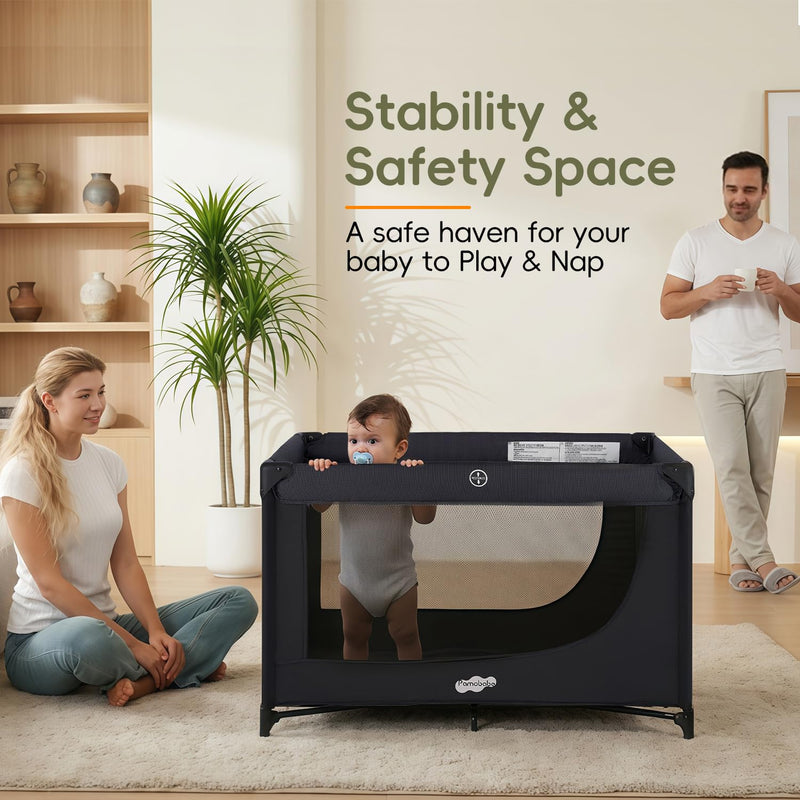 Pamo Babe Pack and Play Portable Baby Crib Foldable Playard Leightweight Travel Playpen for Tooddlers and Infant Black