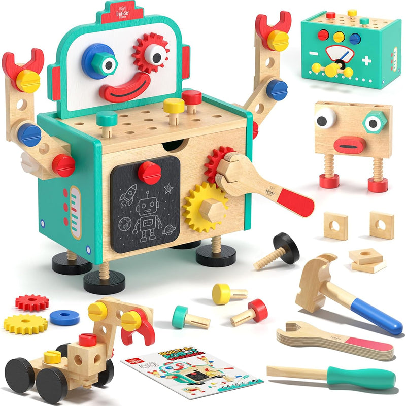 Montessori Kids Tool Set, Wooden Toddler Tool Bench Educational Toys for Ages 2-4, 2 Year Old Boy Gift for Birthday Christmas, STEM Pretend Play Tool Box, Learning Developmental Construction Toys