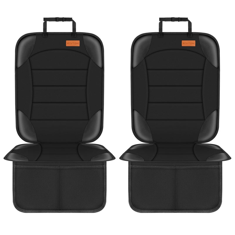 Car Seat Protector for Child Seat Cushion for Leather and Fabric Seats, 2 Mesh Pockets, Non-Slip Backing, Carseat Protectors for Vehicles, Baby, Pets (2 Pack)