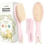 Wooden Baby Hair Brush Set for Newborns, Toddler Comb (Dark Walnut, Regular) | Soft Goat Bristle, Baby Brush and Comb Set, Infant Grooming Kit, Cradle Cap Care, Durable & Gentle, Boy, Girl Bath Essential