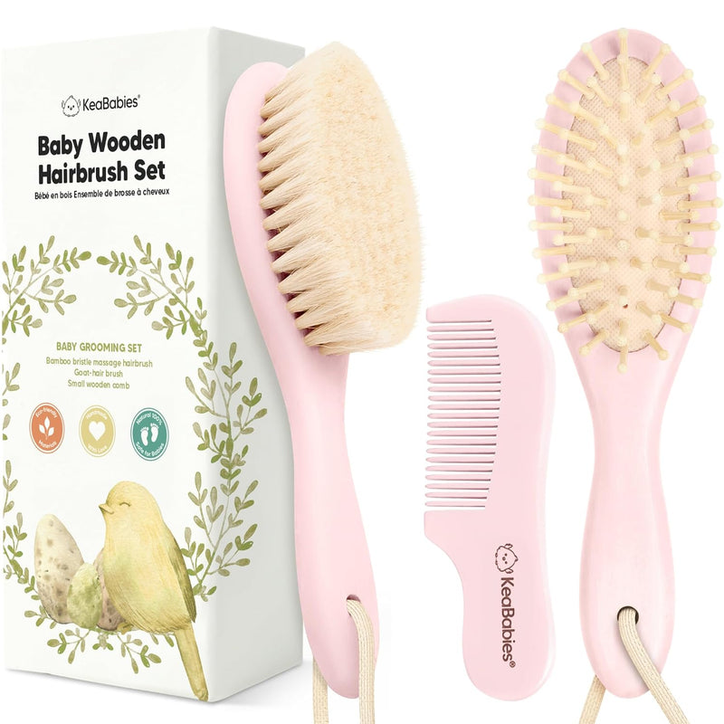 Wooden Baby Hair Brush Set for Newborns, Toddler Comb (Dark Walnut, Regular) | Soft Goat Bristle, Baby Brush and Comb Set, Infant Grooming Kit, Cradle Cap Care, Durable & Gentle, Boy, Girl Bath Essential
