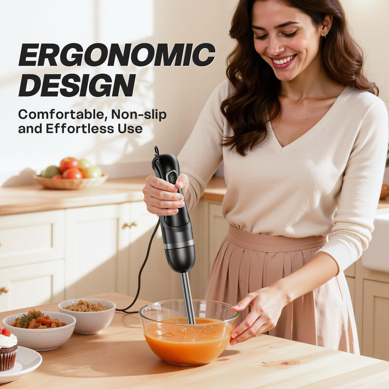 Turelar Immersion Blender Corded 400W, 2 Speed, Emulsifier, Blend, BPA-Free | Hand Blender Stick Mixer, Ergonomic Handle, Stainless Steel Blades, Effortless Blending for Soup, Smoothies, Puree, Baby Food