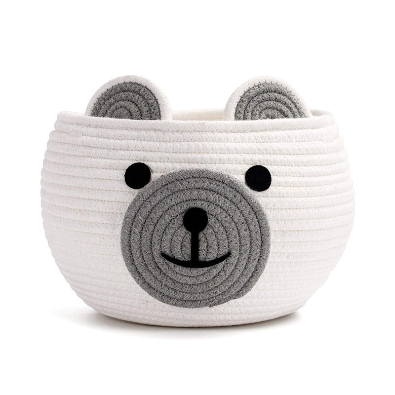 Baby Basket for Gifts Empty, Cute Bear Design, Light Brown | 10.5" x 8.5" Baby Shower Basket for Kids Boys Newborn Storage, Toy Basket for Living Room Nursery Décor, Soft Cotton Rope