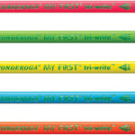 Ticonderoga My First Tri-Write Wood-Cased Pencils, Pre-Sharpened, 2 HB, With Erasers, Neon Colors, 12 Count