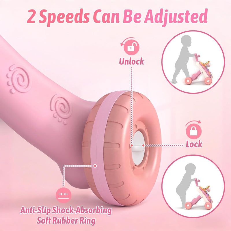 QDRAGON 3 in 1 Baby Walker and Activity Center for Girl 12-18 Months, Pink | Baby Push Walker, Sit to Stand Learning to Walk, Early Educational Push Toys with Music Panel for Infant Toddler