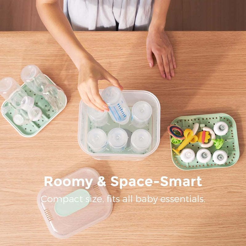 Momcozy New Modular Nesting 4 in 1 Compact Bottle Sterilizer and Dryer | Space-Saving Design, 6 Bottles Capacity, for Breast Pump Parts & Newborn Essentials, Drying Rack Included, for New Parents