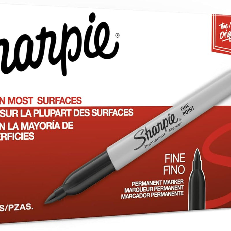 Sharpie Permanent Markers, Fine Tip, Black, 12 Count - Quick Drying, Fade Resistant, For Wood, Plastic, Paper, Metal, And More