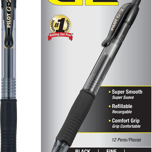 PILOT G2 Premium Refillable & Retractable Rolling Ball Gel Pens, Fine Point, Black Ink, 12 Count (Pack of 1) (31020)