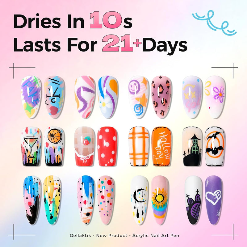 12 Colors Nail Art Pens Set, 3D Nail Polish Pens, Quick-Drying Acrylic Paint Markers, 0.7mm Dotting Painting Liner Brush for DIY Nail Design, Home & Salon Manicure Tools