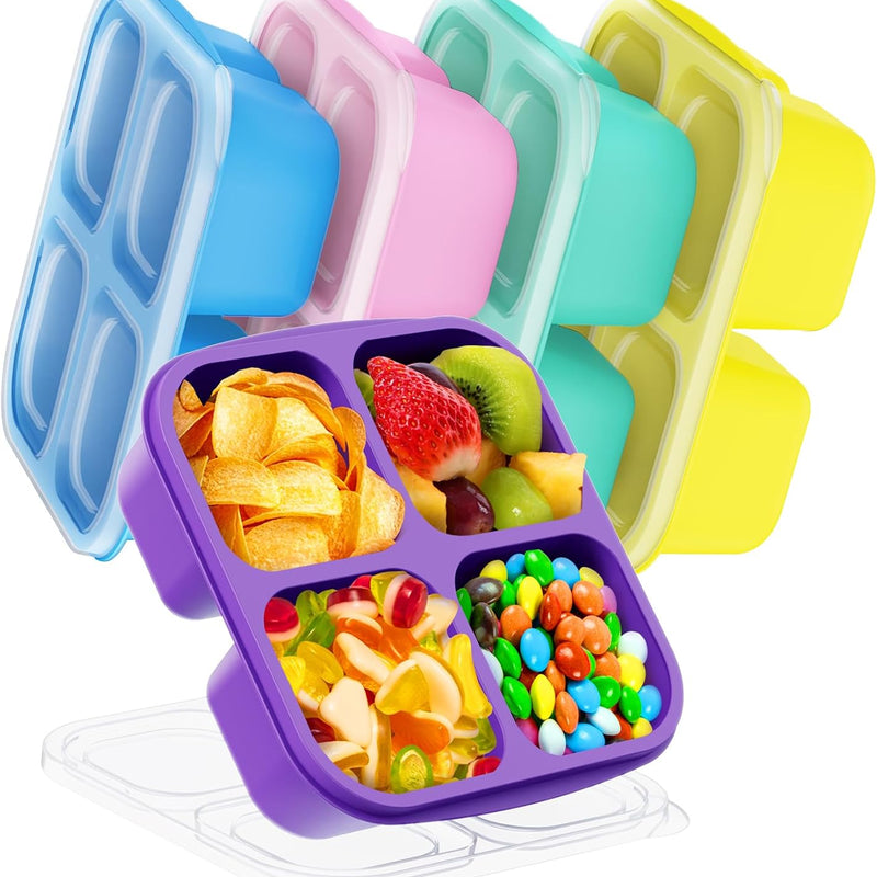 Canfanni 5 Pack Bento Snack Containers, 4 Compartment BPA-free Plastic Food Storage Containers, Divided Lunchable Container, Bento Lunch Box for Work and Travel