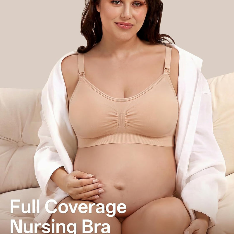Angelhood Women Nursing Bras for Breastfeeding 5 Pack, Maternity Sleep Bra | Seamless Pregnancy Full Bust Bralettes with Extenders, Wireless V Neck Bralette, Ultra Comfort Postpartum Essentials Bra Pack