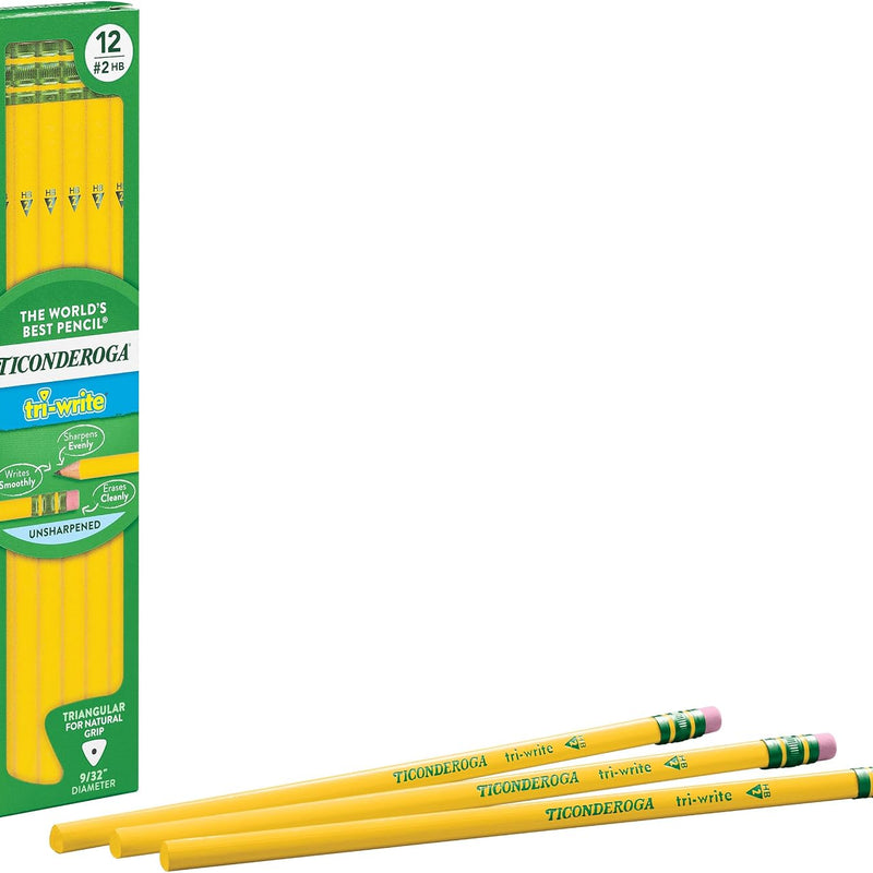 Ticonderoga Tri-Write Wood-Cased Pencils, 2HB Soft, Yellow, 12 Count