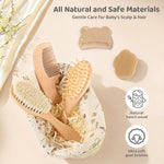 5 Piece Baby Hair Brush Set, Wooden Baby Brush and Comb Set with Natural Soft Goat Hair Bristles, Cradle Cap Brush, Baby Essentials Grooming Kit for Boy Girl