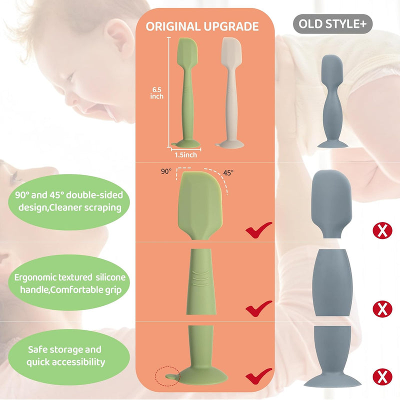 Baby Diaper Cream Spatula 3 Pack Diaper Spatulas Soft Silicone Diaper Cream Applicator Baby Butt Paste Spatula Brush with Suction Base,Full Size(Gray+Off-white+Green