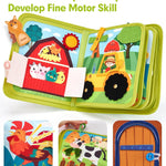 hahaland Busy Book for Toddlers - 20-in-1 Montessori Farm Busy Board for 1 Year Old Gifts, Educational Learning Toys