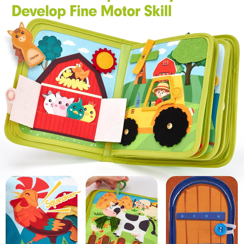 hahaland Busy Book for Toddlers - 20-in-1 Montessori Farm Busy Board for 1 Year Old Gifts, Educational Learning Toys