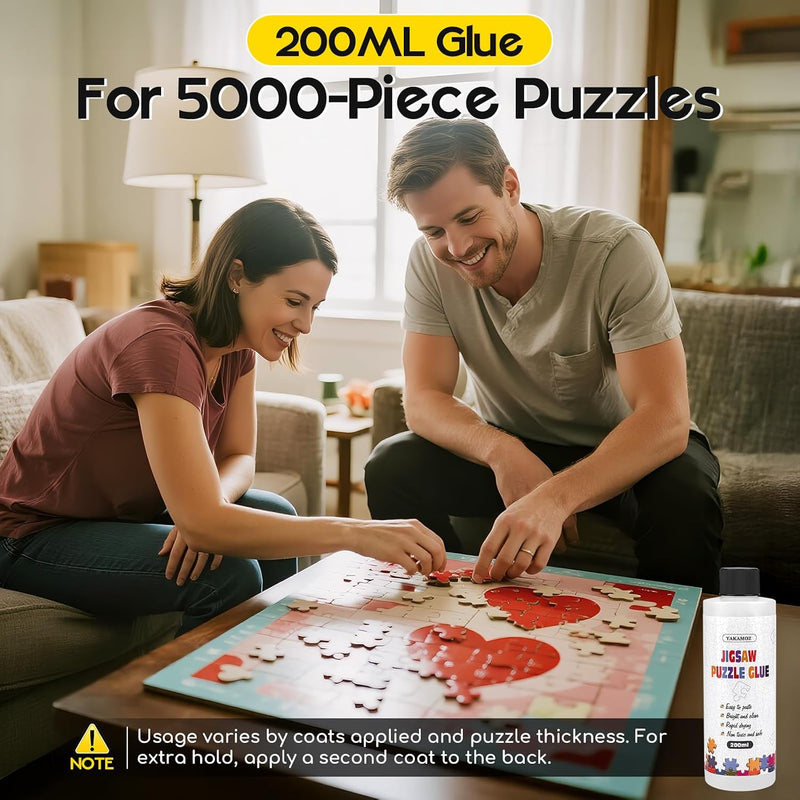 YAKAMOZ Clear Jigsaw Puzzle Glue with Precision Applicator – Non-Toxic, Quick Dry & Water-Soluble for Puzzles up to 5000 Pieces (200ML)