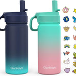 Gonfoam 16oz Kids Stainless Steel Insulated Water Bottle, 2 Pack | DIY Stickers, BPA-free, Leak-proof, Sturdy, Keeps Cold 24h, Easy to Carry, Easy to Clean, Back to School, Gifts
