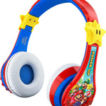 Super Mario Wireless Bluetooth Portable Kids Headphones with Microphone, Volume Reduced to Protect Hearing Rechargeable Battery, Adjustable Kids Headband for School Home or Travel