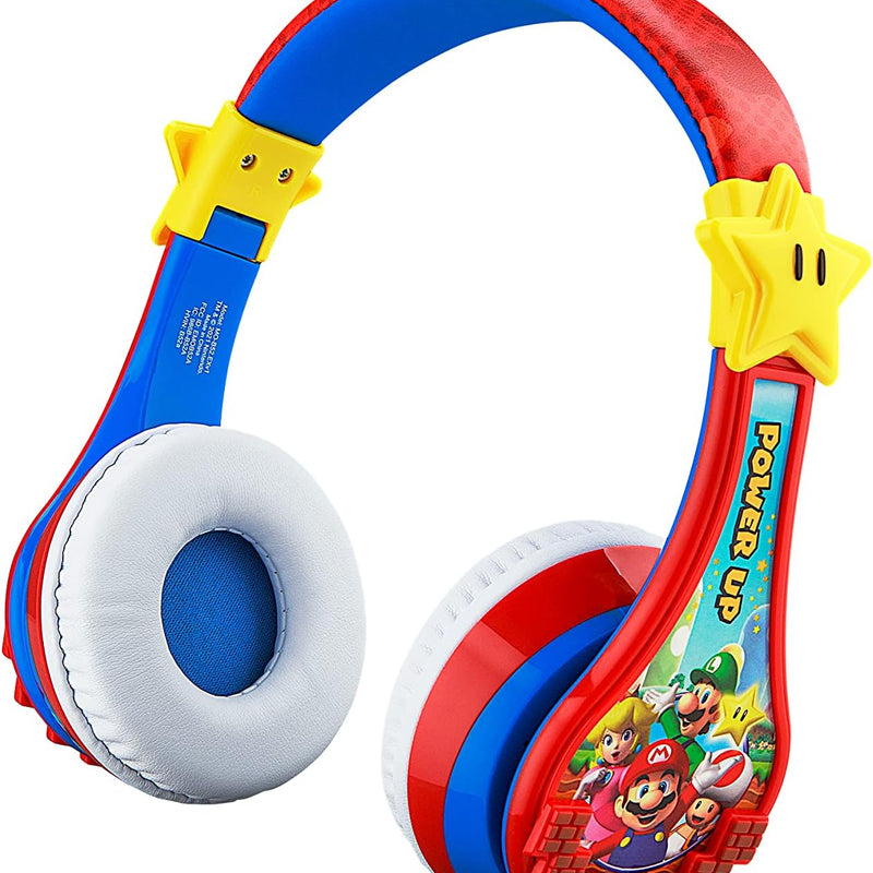 Super Mario Wireless Bluetooth Portable Kids Headphones with Microphone, Volume Reduced to Protect Hearing Rechargeable Battery, Adjustable Kids Headband for School Home or Travel