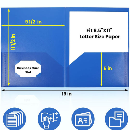SUNEE Folders with Pockets (6 Pack, Assorted Colors), Plastic Folders with Pocket, Poly Folder for Documents Letter Size, 2 Pocket Folder for Kids, Home, School, Office