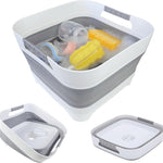 2.6 Gal Collapsible Baby Bottle Wash Basin with Drain Plug | Large 2.6 Gal Capacity, Comfort-Grip Handles, Folds Flat, BPA-Free PP and TPR, For Kitchen, RV, Camping, and Small Spaces