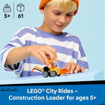 LEGO City Rides – Construction Loader Building Toy for Kids - Pretend Play Set for Boys & Girls, Ages 5+ - Construction Toy W/Backhoe, Loader Bucket, & Minifigure - Gift Idea for Birthdays - 60483