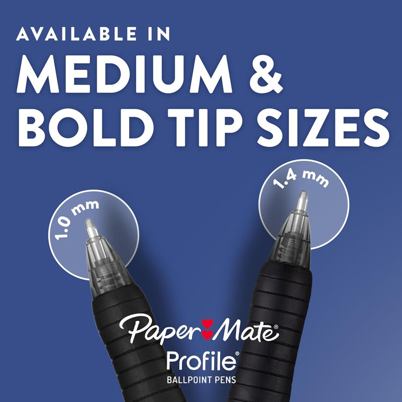 Paper Mate Profile Retractable Ballpoint Pens, Bold Point (1.4mm), Blue Ink, 12 Count - Writing, Office, Teacher Supplies