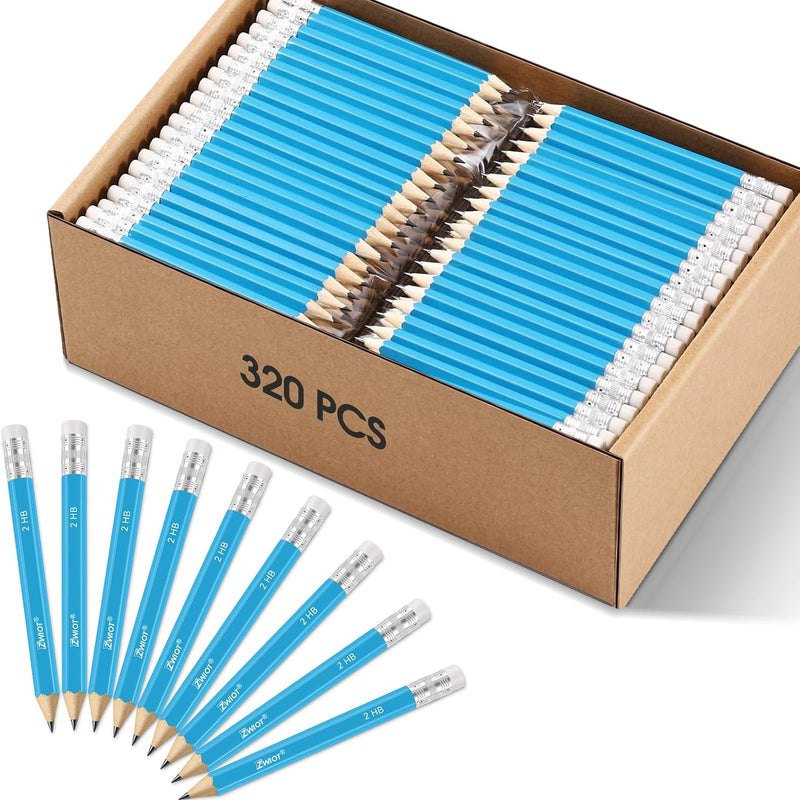 ZWlOT Golf Pencils with Eraser, #2 HB Half,4" Mini,Pre-Sharpened,120/200/320 Count Pencils Wood Cased Short for Classroom, Office, School, Wedding and Party Game(Blue-120pcs)