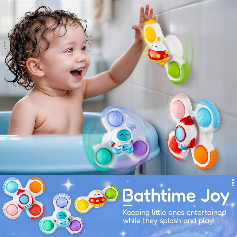ALASOU 3PCS Pop Suction Cup Spinner Sensory Airplane Travel Toys for 1 Year Old Boy Girl Infant Toddlers|Novelty Spinning Tops 12 18 Months|1 2 Year Old Boy Birthday Gift|Baby Bath Toy Kids Ages 1-3
