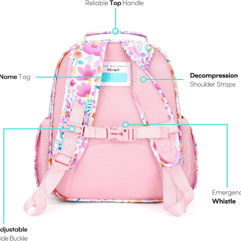 mibasies Kids Backpack for Girls: Girls Backpack 5-8 - Kindergarten Elementary School Bookbag for Girl - Flower Pink