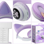 TCJJ Cat Ear Kids Bluetooth Headphones, LED, 85dB Volume Limit | Bluetooth 6.0 wireless headset with mic, stereo sound, foldable, 3.5mm wired mode for girls, school, tablet, travel