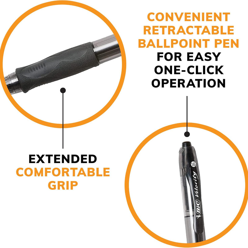 BIC Glide Bold Black Ballpoint Pens, Bold Point (1.6mm), 12-Count Pack, Retractable Ballpoint Pens With Comfortable Full Grip (VLGB11-BLK)