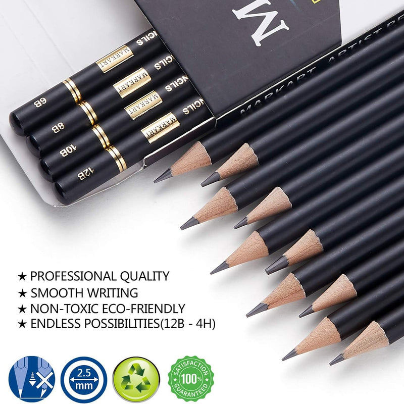 MARKART Professional Drawing Sketching Pencil Set - 14 Pieces,Graphite,(12B - 4H), Ideal for Drawing Art, Sketching, Shading, Artist Pencils for Beginners & Pro Artists