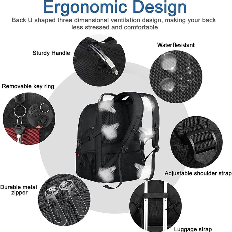 LifetimeWarranty Extra Large Travel Backpack With 52L Capacity, Long-Term Durability TSA Backpack,Anti-Theft 17.3" Big Business Laptop Backpack for Men&Women,Water Resistant College Rucksack Bag Black