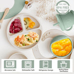 Silicone Baby Feeding Set | Baby Led Weaning Supplies Includes Suction Bowls and Divided Plates, Adjustable Bib, Baby Utensils Spoons and Forks,Cup | Baby Feeding Essentials (Light Green)