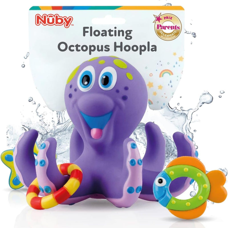 Nuby Floating Octopus with 3 Hoopla Rings - Mold-Free Baby & Toddler Bath Toy