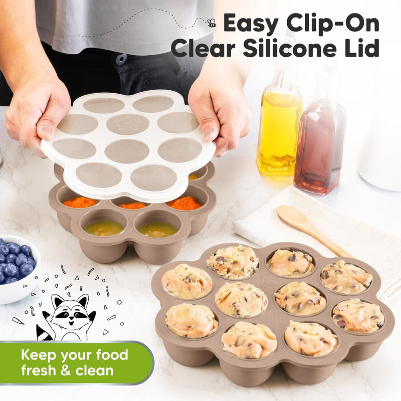 KeaBabies Silicone Food Freezer Trays with Lid, 2oz x 10 Pods (Chai Latte) | Baby Food Storage Containers, Easy Puree Meal Prep, Breast Milk Silicone Freezer Molds, Dishwasher, Microwave Safe, BPA-Free