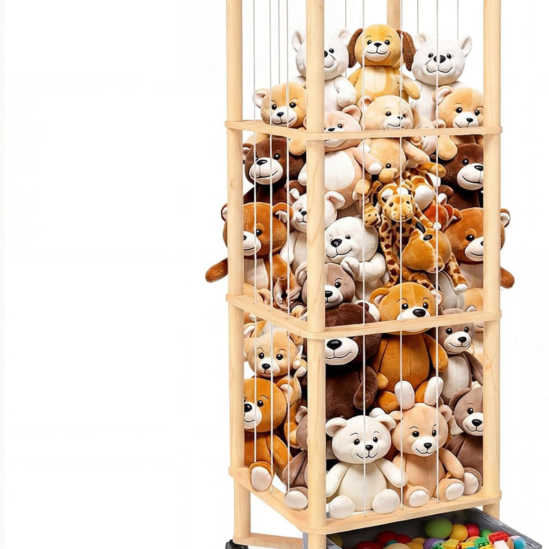 Stuffed Animal Storage with Toys Tray, 57In Large Wooden Stuffy Plushies Storage Holder Extra Large Capacity Stuffed Animals Zoo Organizer for Toddler Rooms, Playrooms & Bedrooms