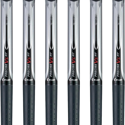 Pilot Precise V5 RT Refillable & Retractable Rollerball Pens, Extra Fine Point Pens 0.5 mm, Black, Pack of 6 - Ideal for School, Journaling & Office Writing