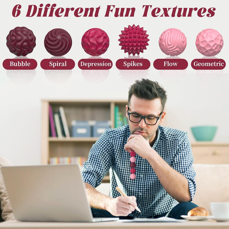 Silicone Magnetic Balls, Fidget Toys for Adults & Teens, 6PCS Stress Balls Sensory Toy, Quiet Magnet Desk Fidgets with Textured, ADHD Anxiety Relief Items, Fun Stocking Suffers Gifts (Red)