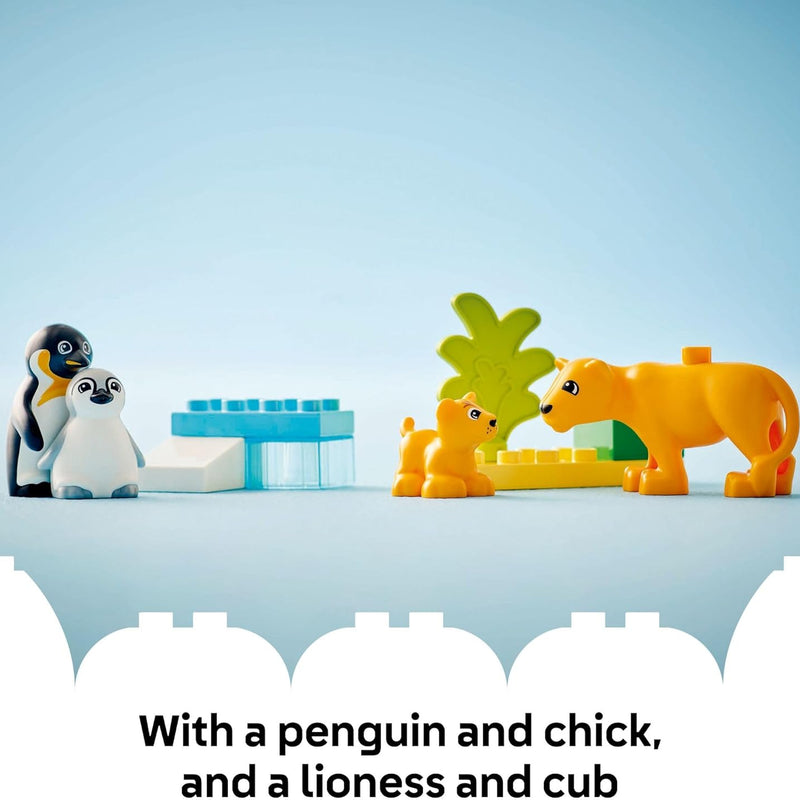 LEGO DUPLO Wild Animal Families Penguins & Lions Building Toy Playset for Preschool Learning and Educational Animal Toy